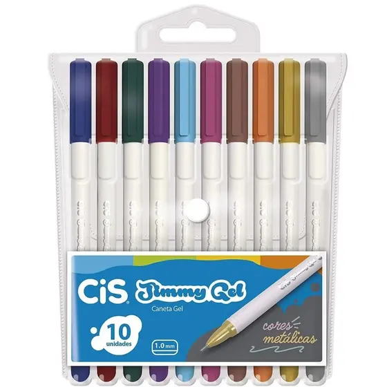 Caneta Gel Jimmy Metálica 1.0 mm 10 Cores - CiS