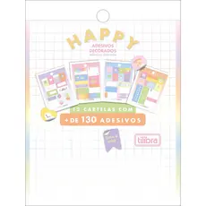Bloco de Adesivos Decorados Happy Metalizado 12 Folhas Tilibra