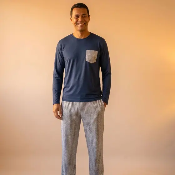 Pijamas Masculino De Frio Camisa Manga Longa E Calça Inverno Homem
