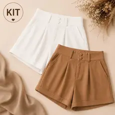 Kit 2 Shorts Feminino Alfaiataria Cintura Alta Social Moda Feminina Elegante