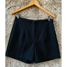 Short Feminino Alfaiataria Com Bolso Cintura Alta e Zíper Lateral