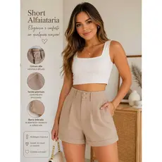 Shorts Feminino Alfaiataria Roupas Elegante Social Soltinho Tendencia Moda Verão