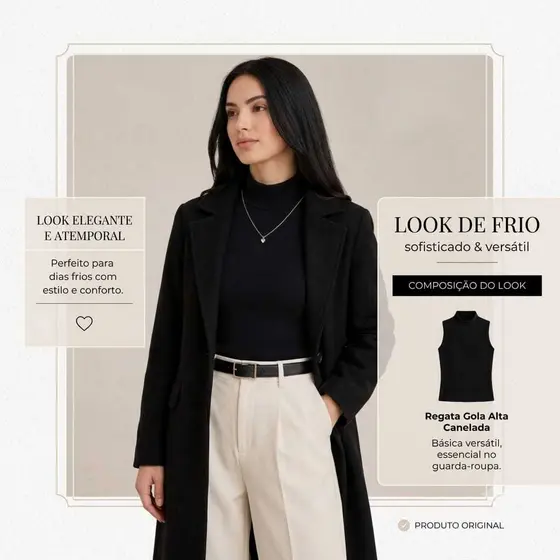 Blusa Regata Gola Alta Canelada Look Feminino Básica Versátil Casual Elegante Outono Inverno Verão