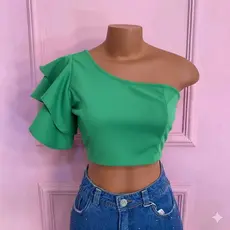 Cropped Mula Manca Um Ombro Só Alfaiataria com bojo Tendência Moda Feminina