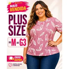 Blusa Plus Size Feminina  T-shirt Estampada em Viscolycra -  estampado
