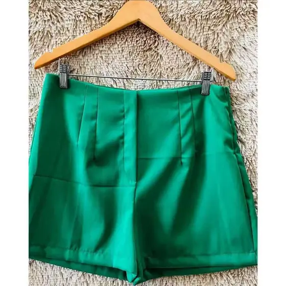 Short Alfaitaria Feminino Com Bolso Cintura Alta e Zíper Lateral Tendência  Blogueira Verão