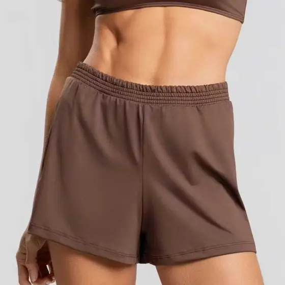 Short Saida de Praia Feminino Cintura Alta Cores Lisas Tecido Proteção UV Moda Praia Piscina Viagem Férias Verão