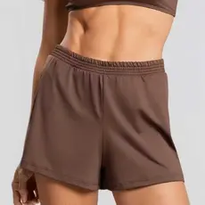 Short Saida de Praia Feminino Cintura Alta Cores Lisas Tecido Proteção UV Moda Praia Piscina Viagem Férias Verão