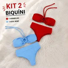 Kit 2 Biquínis Feminino Tomara Que Caia Canelado com Bojo Removível Moda Praia Piscina