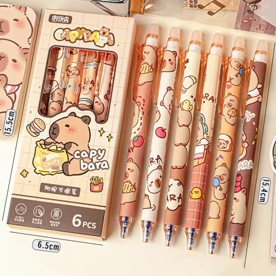 6 Peça Bonito Erasable Gel Caneta capivara capybara Panda looby Fofo Escritório Escola papelaria Presente