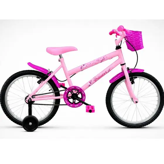 Bicicleta Aro 20 Infantil Feminina com Cestinha e Rodinhas Bike E Laser Presente Para Menina