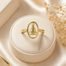 Anel Nossa Senhora Aparecida Feminino Aço inoxidável Dourado Religioso Não Escurece