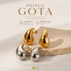 Brinco Gota Feminino Grande Médio Pequeno Dourado Prata Antialérgico