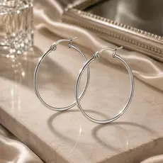 Brinco Argola Prata 4,3cm Aço Inoxidável Feminino Grande Elegante Antialérgico