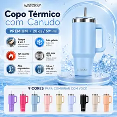 WATERSY Copo Térmico Inox 600ml Isolado à Vácuo com Canudo e Alça - à Prova de Vazamento