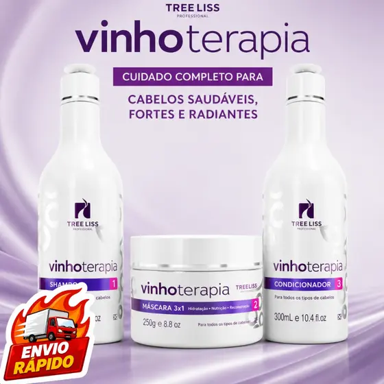 Kit Vinhoterapia Shampoo + Condicionador + Máscara Capilar - Treeliss Profissional