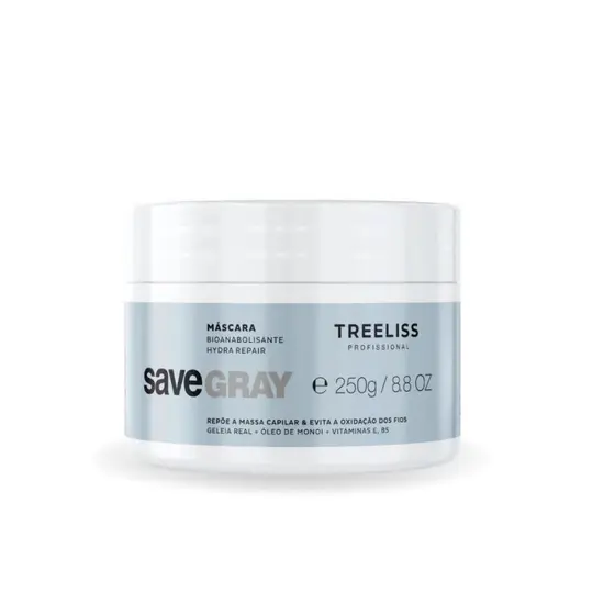Máscara Save Gray Bionutrix 250g Para Loiros, Brancos e Grisalhos - Treeliss Profissional