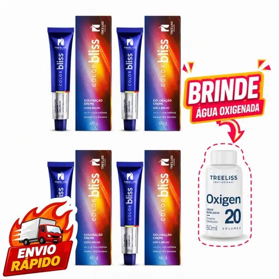 Coloração Color Bliss Várias Cores + Ox 20 Vol Brinde 60g Tinta de Cabelo - Treeliss Profissional