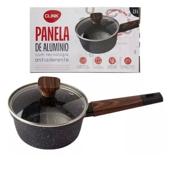 Panela Antiaderente De Alumínio 2.5 Litros Para Indução E Gás Tampa De Vidro Resistente