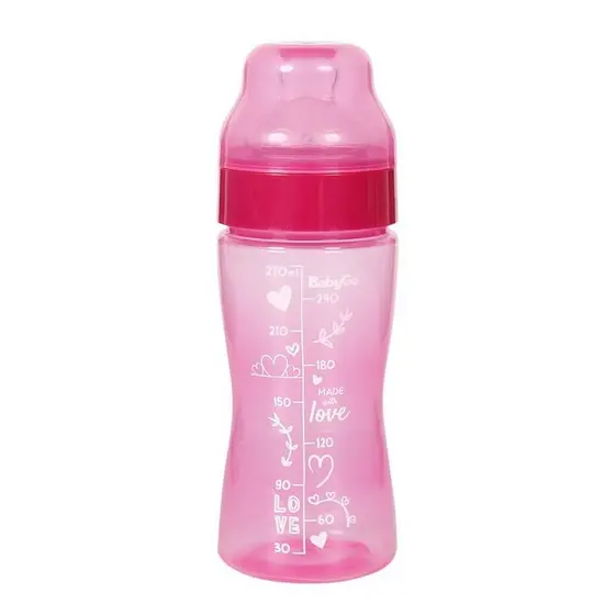 Mamadeira Wide Neck Bico Macio 270ml Rosa Ortodôntica