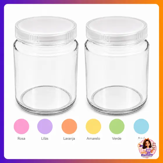 Kit 6/10/12/24 Potes Vidros Para de Leite Materno Belém 200ml Tampas Plásticas BPA Free Coloridas