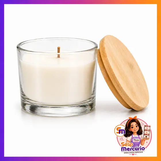 Potes de Vidro 150ml Com Tampa de Madeira Para Velas Aromáticas e Velas Artesanais