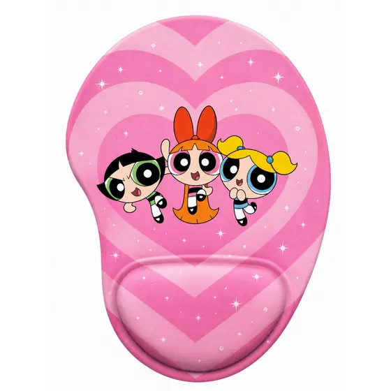 Mouse Pad Ergonômico + Porta Copo Meninas Superpoderosas com Apoio de Punho em Espuma Modelo Gota