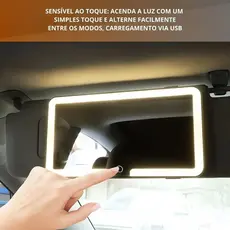 Espelho Led Quebra sol Veicular Luz Regulável Recarregável E Portátil Para Maquiagem No Carro