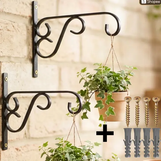 Kit Suporte para Plantas Parede Mão Francesa Rústico Kit Buchas e Parafusos Gancho Suspenso Jardim
