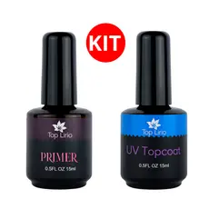 KIT Top Coat e Primer Lirio Preparadores Alongamento Unha gel fibra Top Coat e PRIMER Manicure
