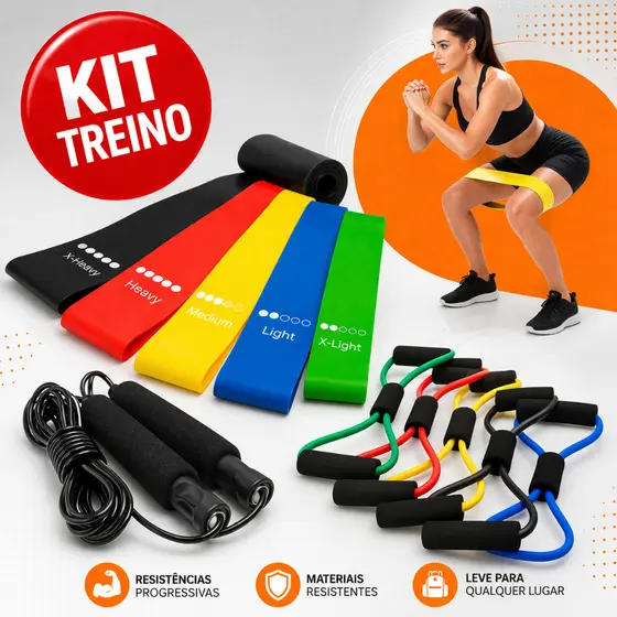 Treine Em Casa - Elástico Extensor // Kit com 5 Faixa // Corda de Pular//KIT 11 ELASTICO RESIST
