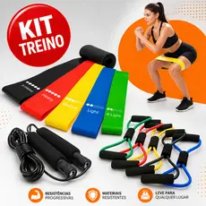 Kit Treine Em Casa Completo Elástico Extensor Cross Tube + Kit com 5 Faixa + Corda de Pular