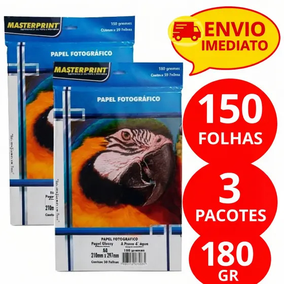 Papel Fotográfico Brilhante 20/50/100/150 Folhas 180g A4 Glossy à Prova D'água MASTERPRINT
