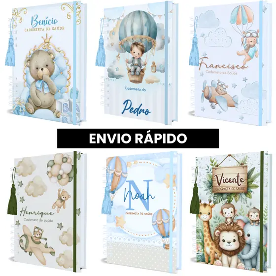 Caderneta De Vacinação Menino Personalizada Atualizada Capa Dura Vários Temas Modelos Alfabeto Nome