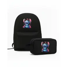 Kit Mochila Stitch com Estojo Infantil Juvenil Feminino Masculino Escolar Reforçada