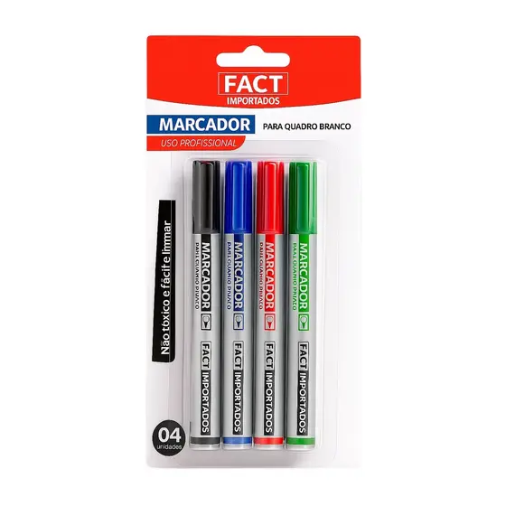 Marcador Quadro Branco Secagem Rápida 4 Canetas Coloridas