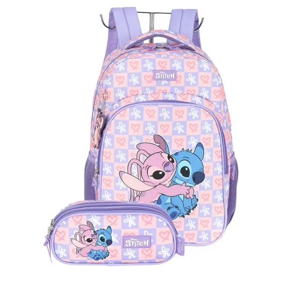 Mochila Costas Escolar P/ Laptop Disney Stitch + Estojo