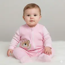 Macacão Bebê Menina Manga Longa com Zíper | Ursinha | Malha Suedine 100% Algodão