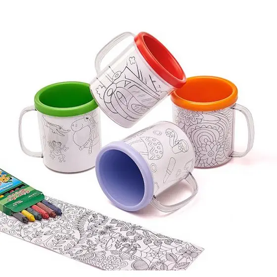 Caneca Infantil Porta Fotos e Desenhos Para Colorir Cor Aleatória