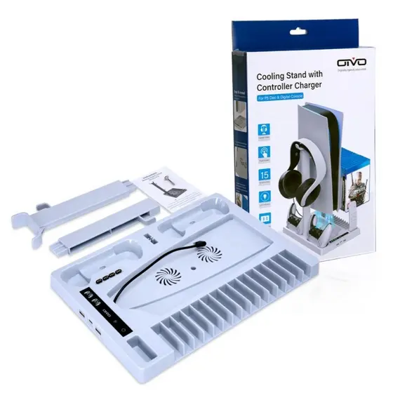 Cooler Resfriador para Console PS5 edição Disco e Digital com Suporte para Fone Headset e Carregador de Controle Duplo