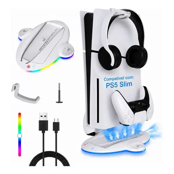 Suporte Carregador de Refrigeração para PS5/Pro/Slim, Estação Cooler RGB LED para Controle