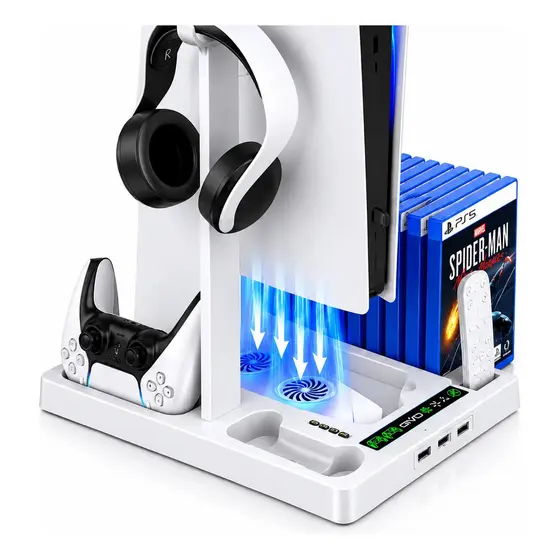 Suporte Cooler Estação De Carregamento Oivo Cooling Stand Para Ps5 FAT Carregador Duplo Controle Fone Base