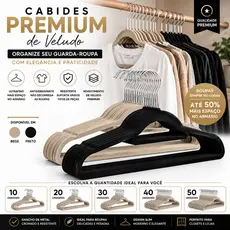 Kit Cabides Veludo Slim Antideslizante Preto Bege 10 20 30 40 ou 50 Unidades Roupas Delicadas
