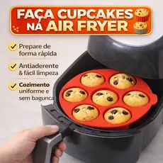 Forma Cupcake Silicone Air Fryer 7 Cavidades Antiaderente Reutilizável Fácil Limpeza Assar