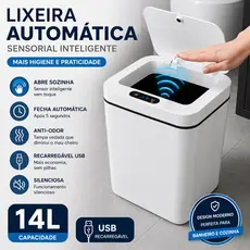 Lixeira Automática 14L Sensor Inteligente USB Anti Odor Sem Toque Banheiro Cozinha