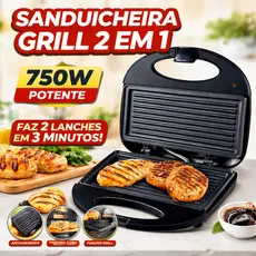 Sanduicheira Grill Elétrica 2 em 1 750W Antiaderente Prensa Dupla Lanches Rápidos 127V e 220V