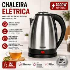 Chaleira Elétrica 2L 127V Inox 1000W Jarra Elétrica Fervedor Base 360° Desligamento Automático