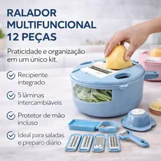 Ralador Fatiador Multifuncional 12 Peças Cortador De Legumes Verduras Com Recipiente