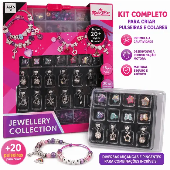 Kit Miçangas Infantil Maleta Bijuterias Pulseiras Sereia Completo Sereia