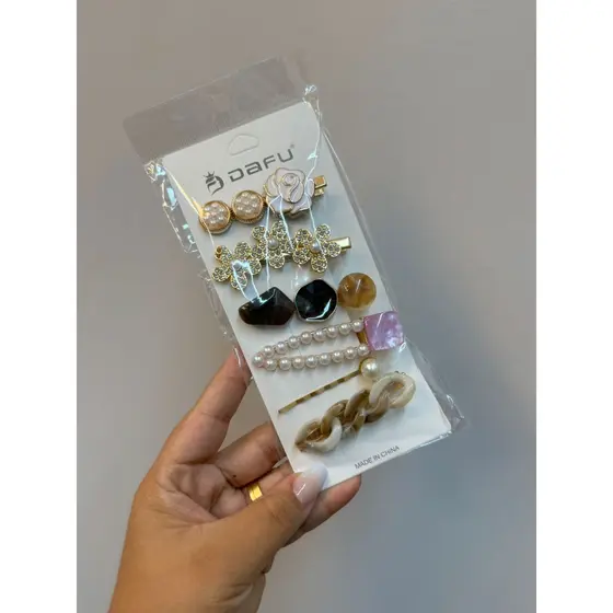 Kit Exclusivos Personalizados - 6 adereços de cabelo (brilho, perola & Cristal) Rosa